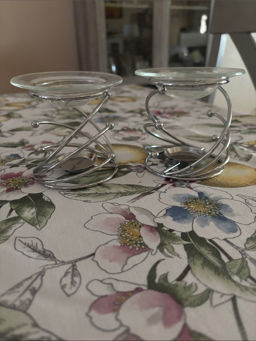 Silver Spiral Glass Tealight Holders - Set of 2